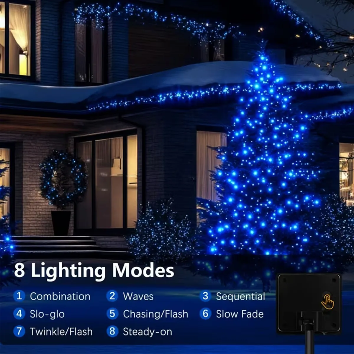 Set of 2/4/8 Solar Outdoor String Lights Solar-Powered Outdoor Christmas Lights Total 200/400/800 LED Solar String Lights with 8 Lighting Modes for Home Garden Terrace Fence Balcony Xmas Trees Christmas Decoration - Blue
