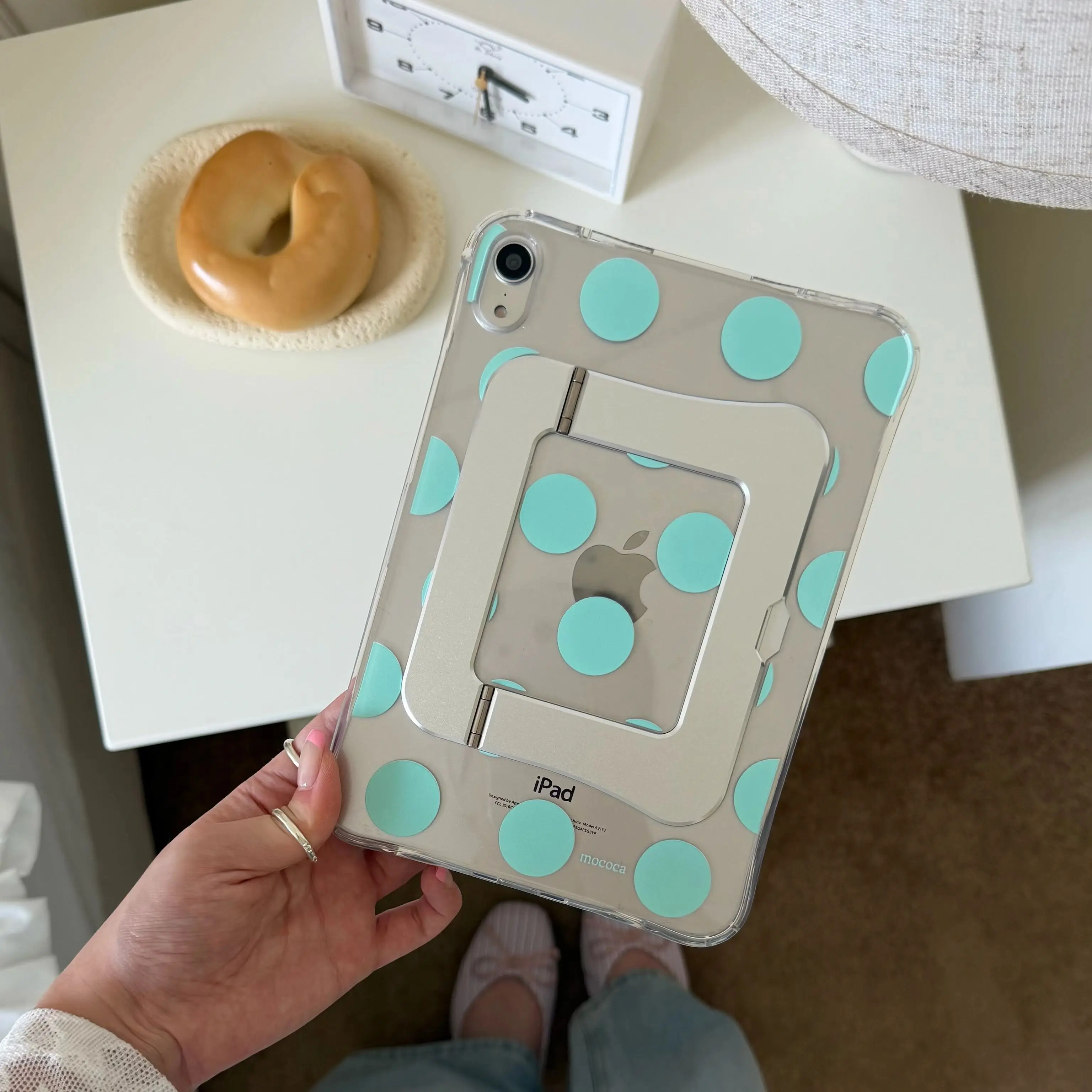 Ins Green Big Wave Point Foldable Stand Cover For iPad Pro 13 11th M5 M4 12.9 A16 11 12th Air 5 7 8 M2 M3 Mini Clear Tablet Case