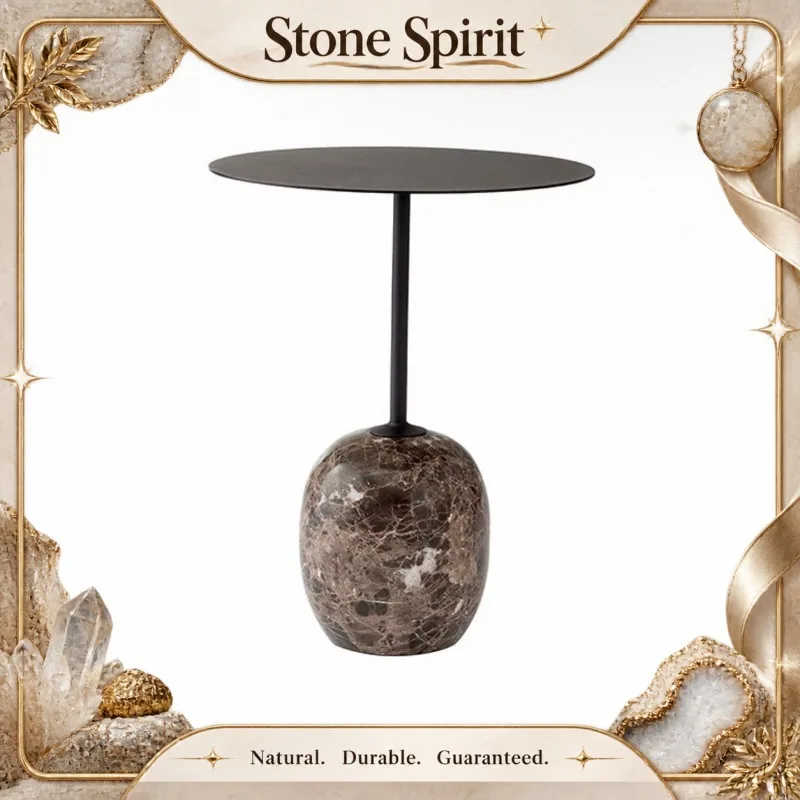 Premium European Minimalist Marble & Walnut Designer Side Table North American Wabi-sabi Round Coffee Table for Villa & Homestay