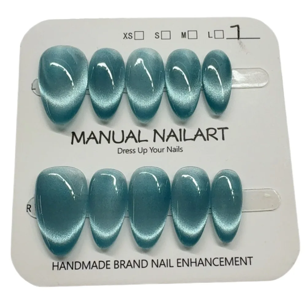 

10pc French Almond Shape Cat's Eye Crystal Handmade Press On Nails Sparkling Gel Nail Art Stickers Magnetic Cat's Eye Fake Nails