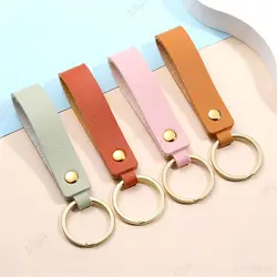 Simple PU Leather Keychain Car Key Chains Gift Creative Blank Fashion New Metal Key Rings Accessories