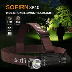 Sofirn SP40 XPL 5300K LED EDC faro 18650 lámpara de cabeza recargable 1200lm antorcha de pesca al aire libre brillante con tapa trasera magnética