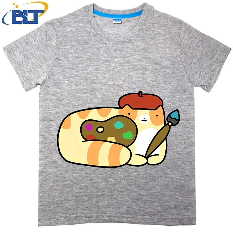 男の子と女の子のための猫のプリントTシャツ,純綿,半袖,カジュアル