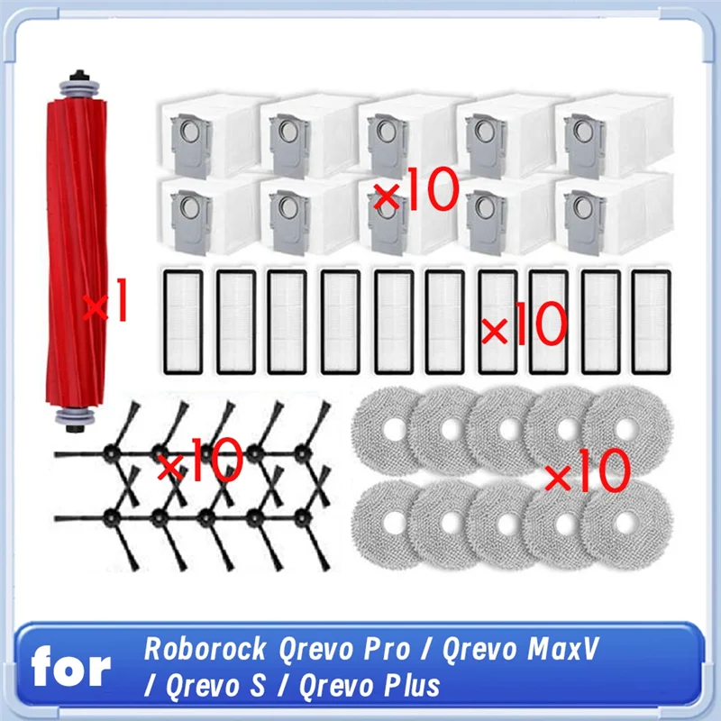 

FZFZ для Roborock Qrevo Pro/Qrevo Maxv/Qrevo S/Qrevo Plus Робот-пылесос Боковая щетка HEPA-фильтр Швабра Мешок для пыли
