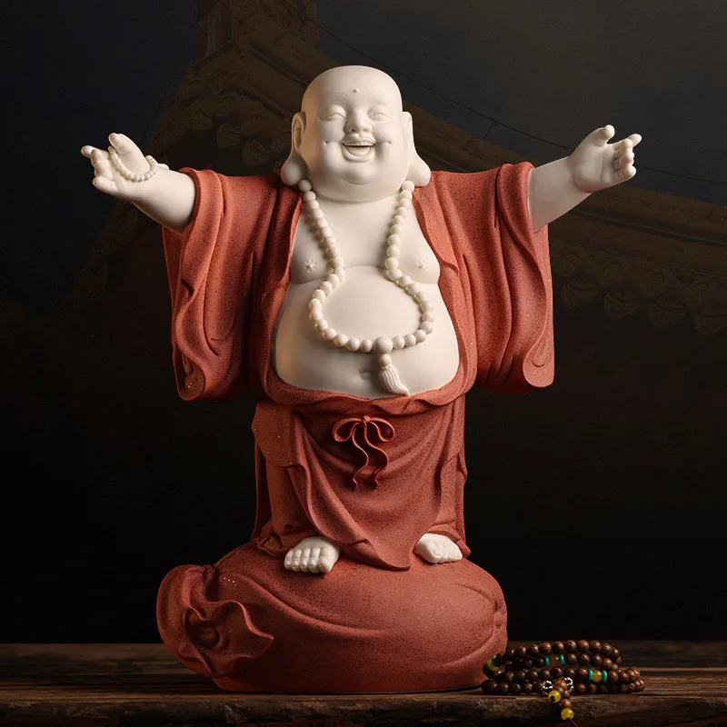 DSA Ceramic Big Belly Smiling Buddha Maitreya Buddha Ornament Lucky Happy Maitreya Buddha Statue Living Room Office Entrance