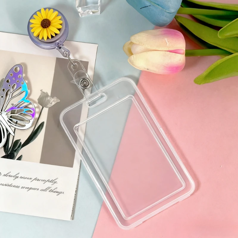 

Transparent ID Card Holder & Cute Daisy Retractable Badge Holder Easy-pull Lanyard Sleeve for Name Tag Display Nurse Accessories