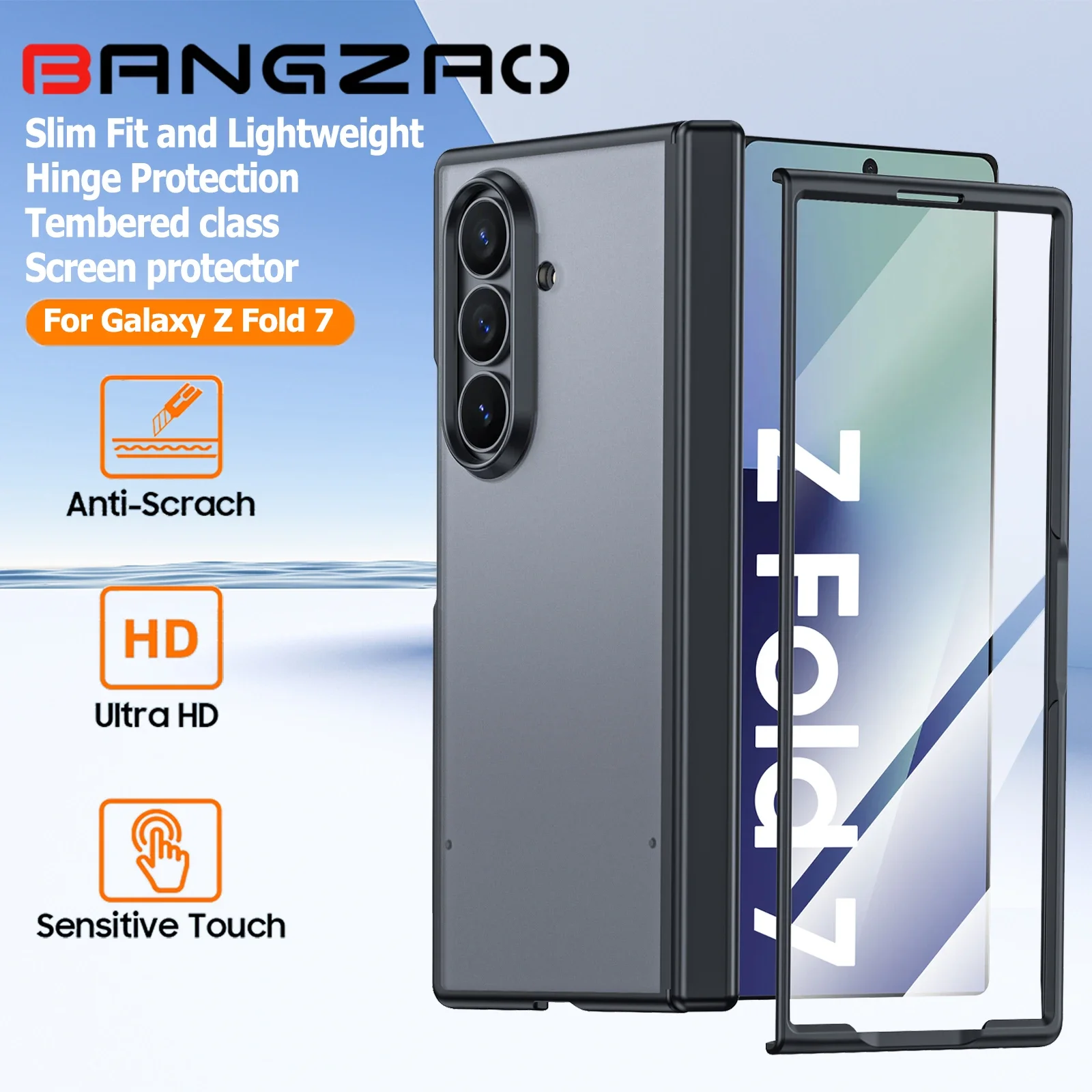 

Чехол для Galaxy Z Fold 7, матовый тонкий, защитная пленка для экрана, защита петли, полупрозрачный противоударный защитный чехол для телефона - черный