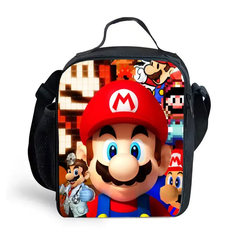 Super Mario Lunch Bag Elementary School Students Picnic Bag Mario Lunch Box Bag Men's Printed Shoulder Bag Messenger Bag Gift