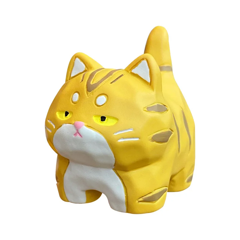 Resin Small Cat Ornament Colorful Mini Imitation Wood Carving Meow Family Kitten Figurines Cute Crafts Gifts Desktop Decor