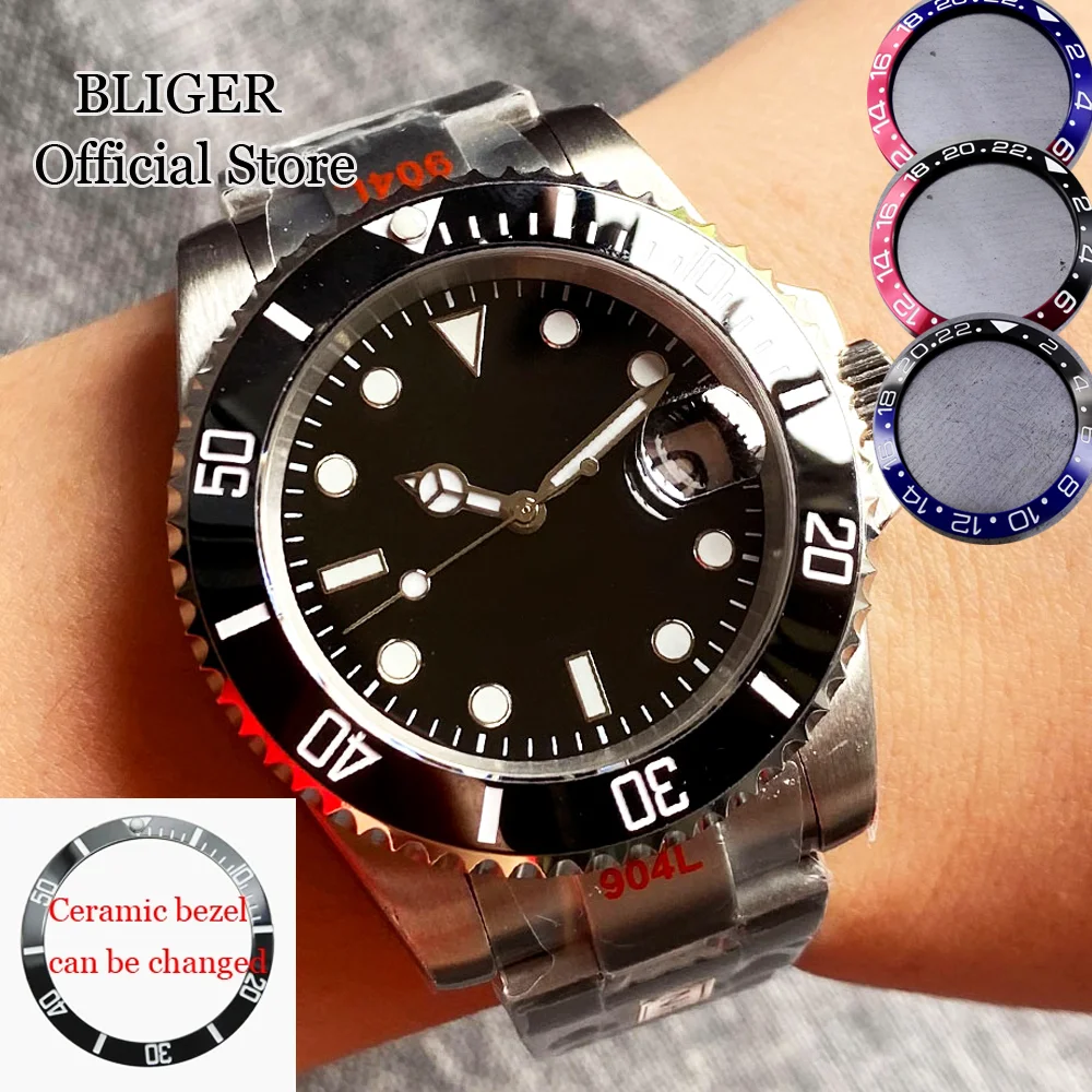 

BLIGER 24 Jewel NH35A PT5000 40mm Mechanical Men's Watch Sapphire Glass Stainless Steel Brushed Bracelet Luminous Mark Clock