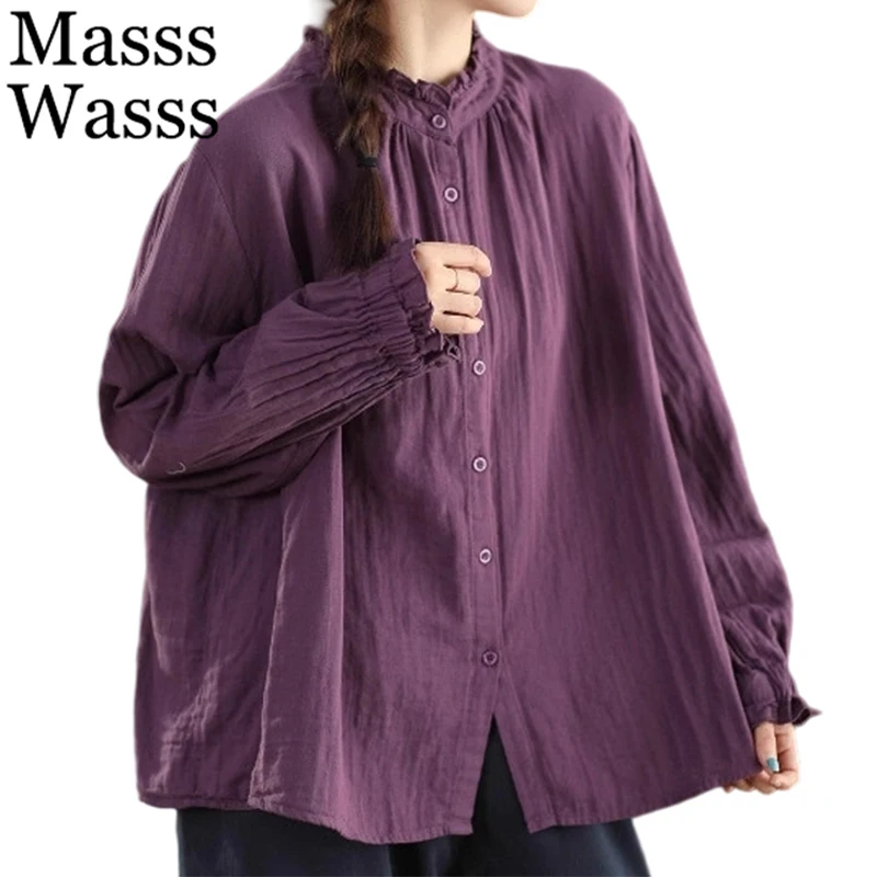 

Masss Wasss Winter Tops Ladies Korean Fashion Loose Casual Shirts Womens Luxury Classic Vintage Solid Long Sleeve Cotton Blouses