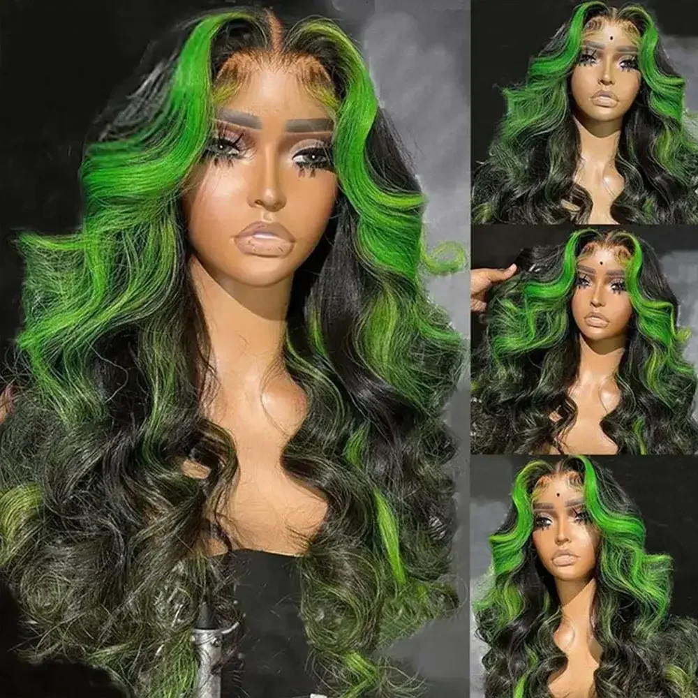 Synthetic Highlight Green Body Wave Lace Front Wigs Natural Body Wave Lace Front Wigs Ombre Blue Cosplay Wigs for Black Women