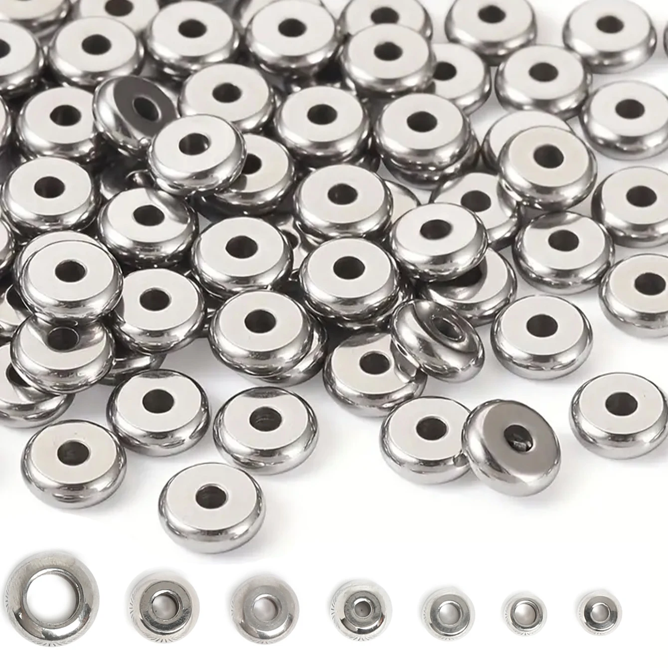 5-100pcs Multiple Sizes And Styles Of Stainless Steel Spacer Beads, DIY Charm Bracelet, Large Hole Bead Jewelry Making