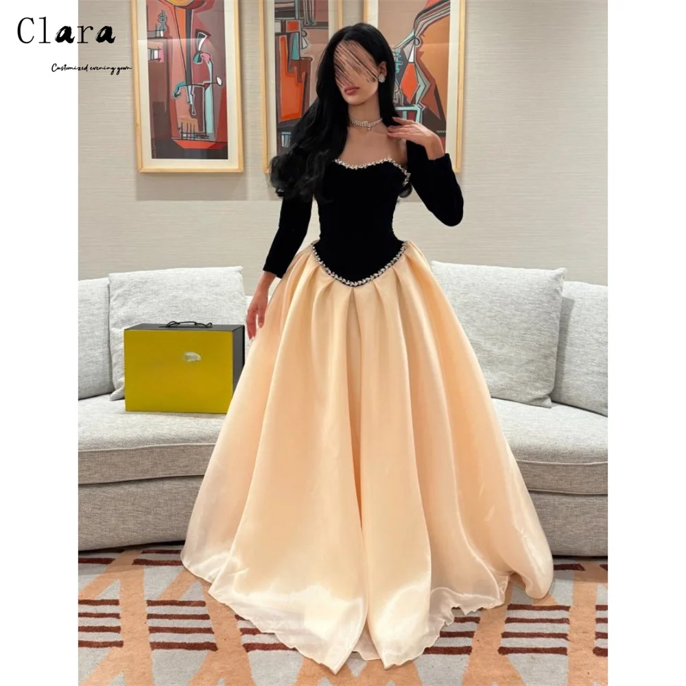 

Clara Custom Contrasting Color A-line Rhinestone Long Sleeves Luxury Women's Elegant Party Dresses Party Dress Woman Evening