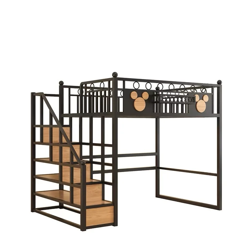 Wrought iron elevated bed sheet upper layer children's loft duplex second floor with ladder fence