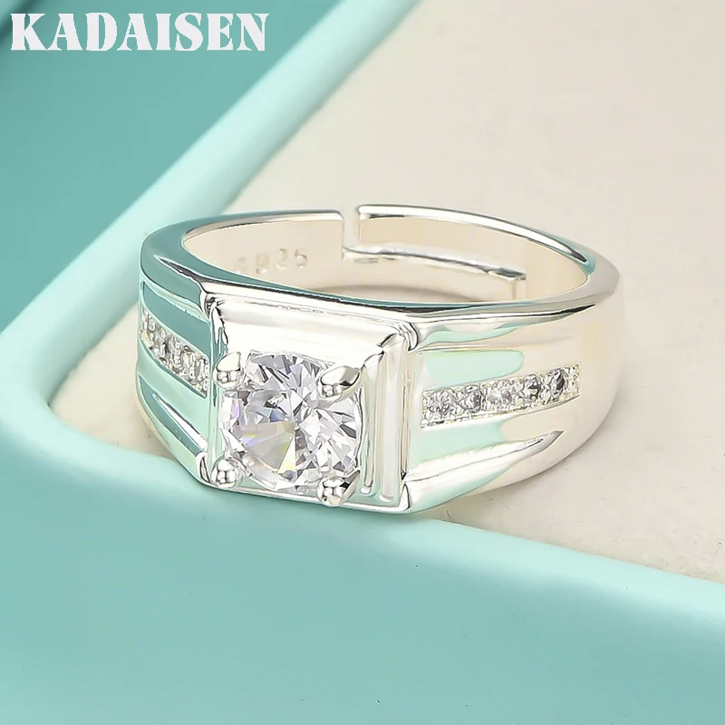 925 Sterling Silver Men AAAAA Zircon Adjustable Ring For Woman Wedding Engagement Party Fashion Charm Jewelry