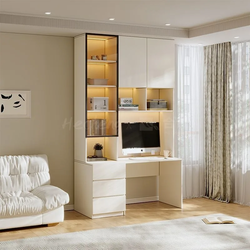 

Computer Desk Cabinet Integrated Handleless Glass Storage Cabinet Simple Dressing Cabinet