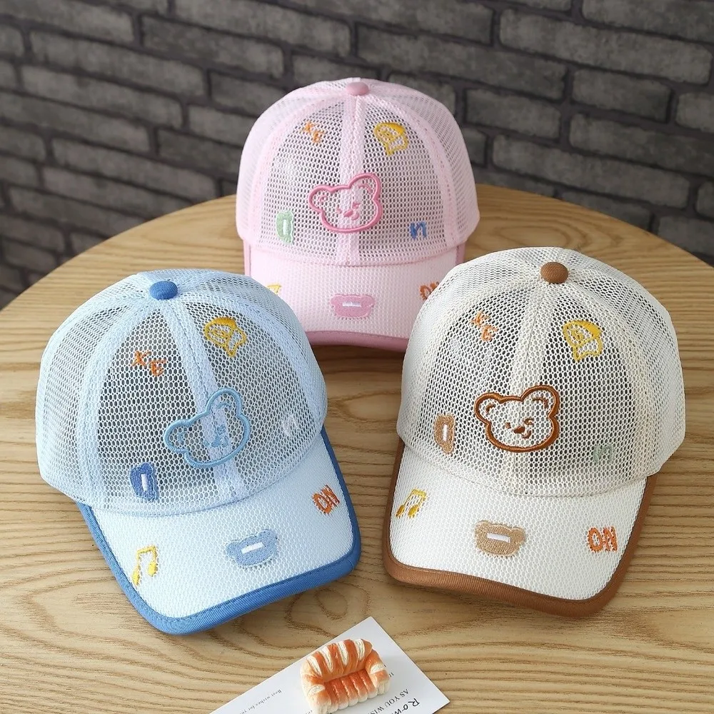 Cartoon Bear Baby Baseball Cap Adjustable Velcro Embroidered Kid Sun Hat Lightweight Mesh Breathable Peaked Caps Boys Girls view 2