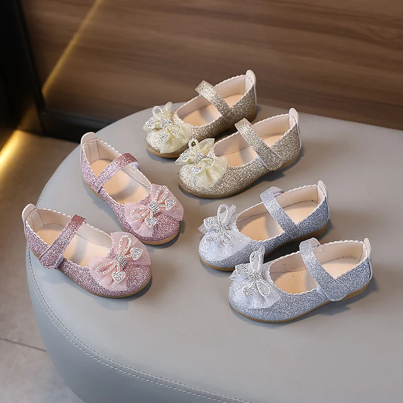 

Girls Summer Ribbon Bow Princess Sandals Kids Versatile Lace Rhinestone Single Shoes Children Fashion Fine Glitter Casual Shoes