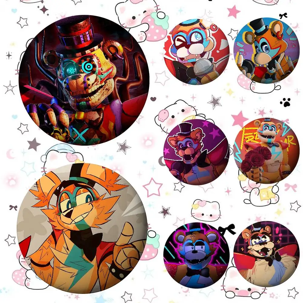 G-Glamrock F-Freddy Fnafs Badges Peripheral Lapel Pins Tinplate Round Brooch For Shoulder Bag Accessories Souvenir Gifts
