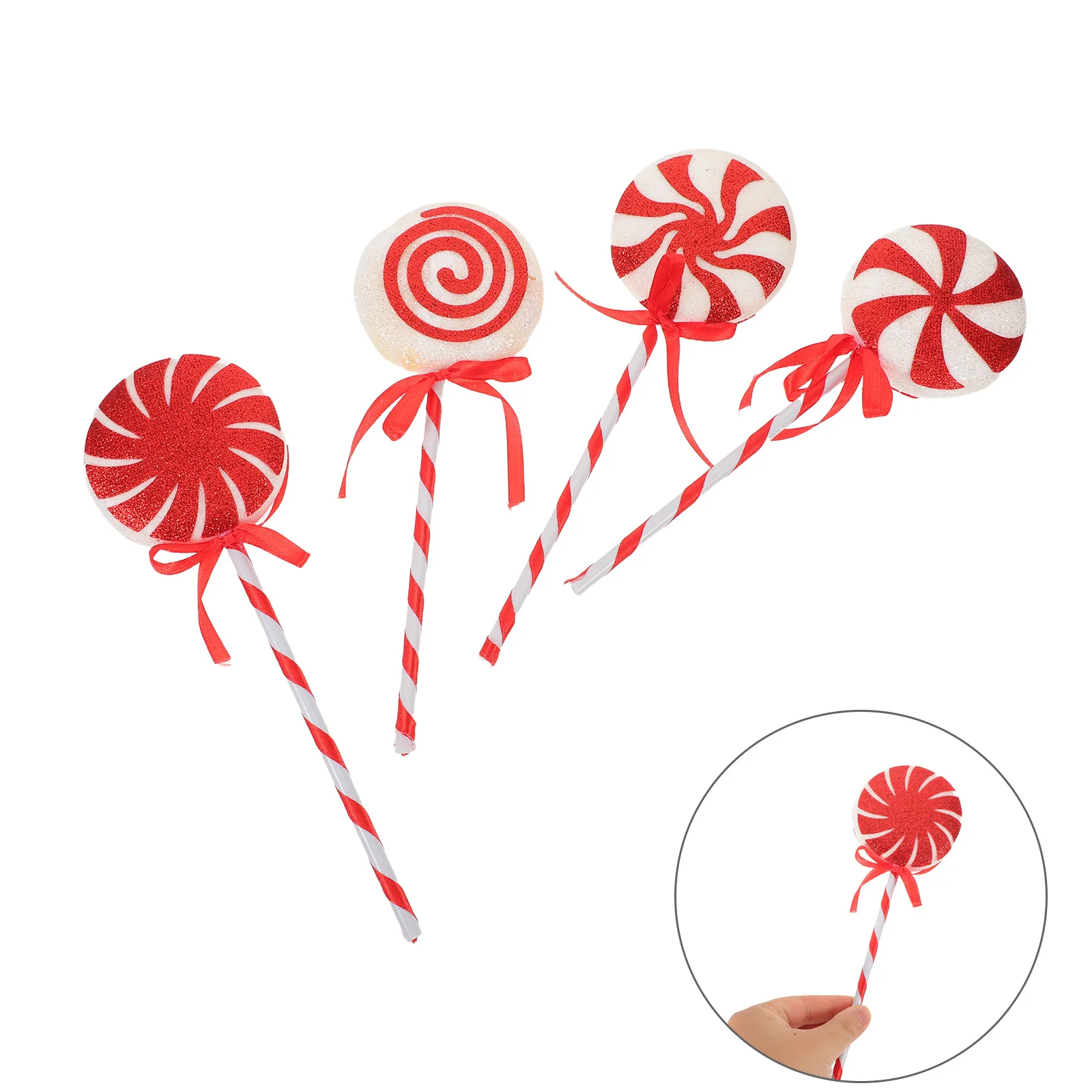 

4pcs Christmas Lollipop Decorations: Swirl Candy Tree Ornaments Large Striped Holiday Picks Craft Party Decor Jumbo Xmas Props