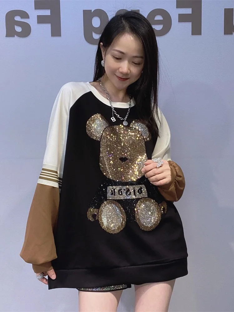 

Street Sle round Ne Sweatirt Heavy Embroidery Space Cotton oulder Sve Casual Large Size Top for Women Trendy Brand...