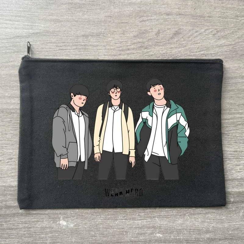 

Weak Hero Class Women Canvas Black Cosmetic Bag Organizer Print Women Zipper Sundries Storage Makeup Bags Pouch