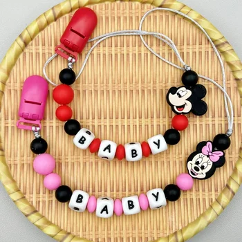 Rosa personalizado inglês russo silicone carta nome bebê silicone chupeta clipes correntes mordedor pingentes chupeta do bebê kawaii