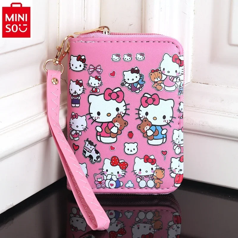 MINISO 2024, новый милый кошелек с рисунком «Hello Kitty», студенческий многофункциональный женский универсальный кошелек для хранения