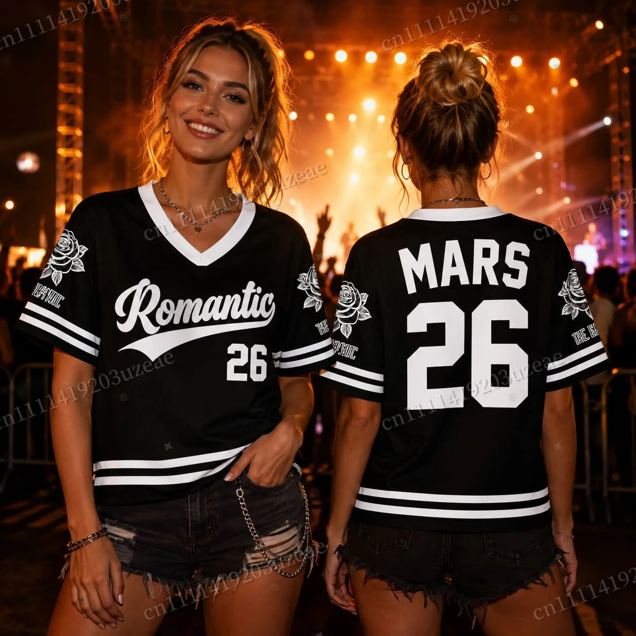 Romantic Tour Football Bruno Mars Concert Tshirt Men Women Pop Music Fan Gift Summer Quick Dry V Neck Top Fashion Streetwear