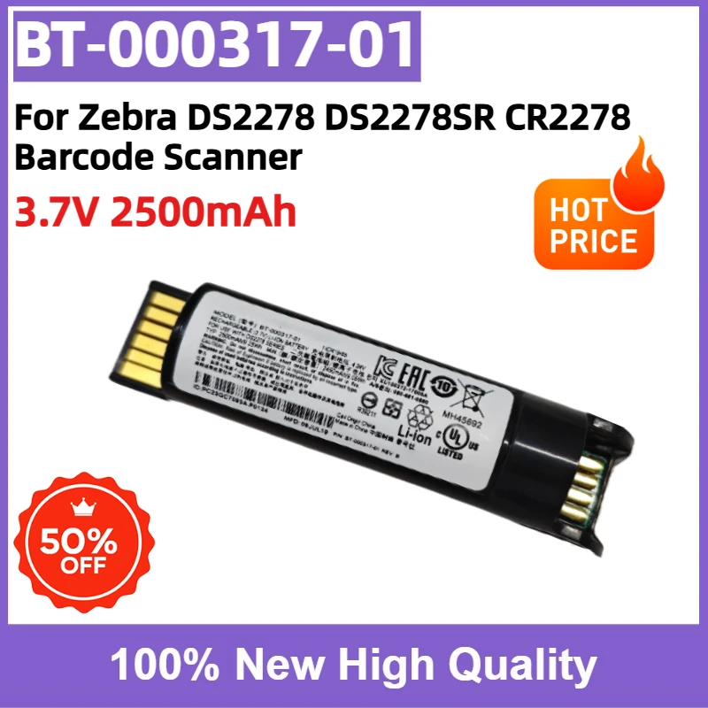 BT‑000317‑01 3.7V 2500mAh 9.25Wh Replacement Battery for Zebra DS2278 DS2278SR CR2278 Barcode Scanner Lithium‑ion Battery