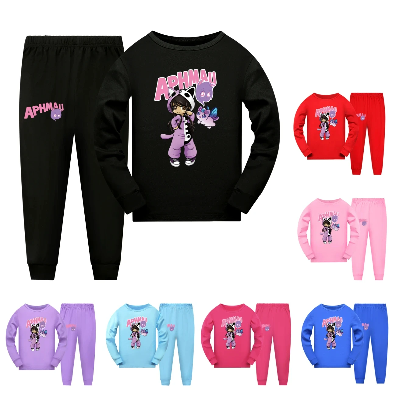 Kawaii Aphmau Katten Pyjama Set Tiener Jongens Casaul Nachtkleding Kids Cartoon Pyjama Baby Meisjes Lange Mouw Tops + Broek 2 Stuks Sets