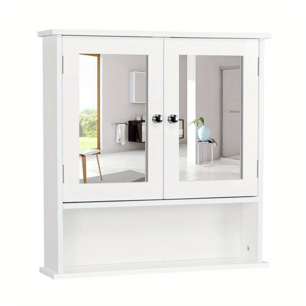 Bathroom Wall Mount Medicine Cabinet w/Adjustable Shelves & 2 Mirror Door