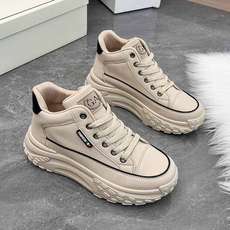 

Women Sneakers 2024 Autumn New Fashion High Top Platform Casual Shoes Waterproof Leather Vulcanize Shoes Zapatos Para Mujeres