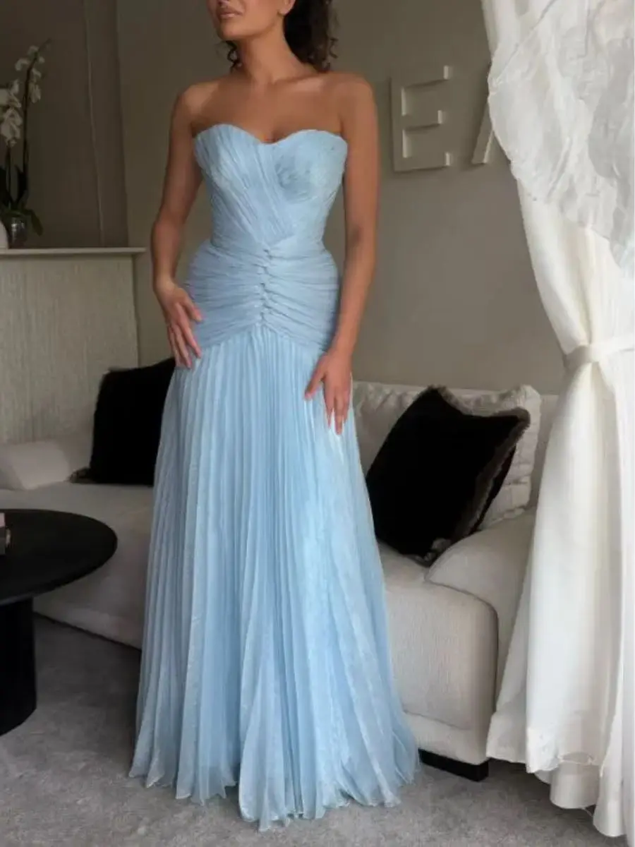 sweetheart-sleeveless-a-line-dress-evening-gown-wedding-dress-center-twist-ruched-waist-back-zip-bridesmaid-dress-custom-color