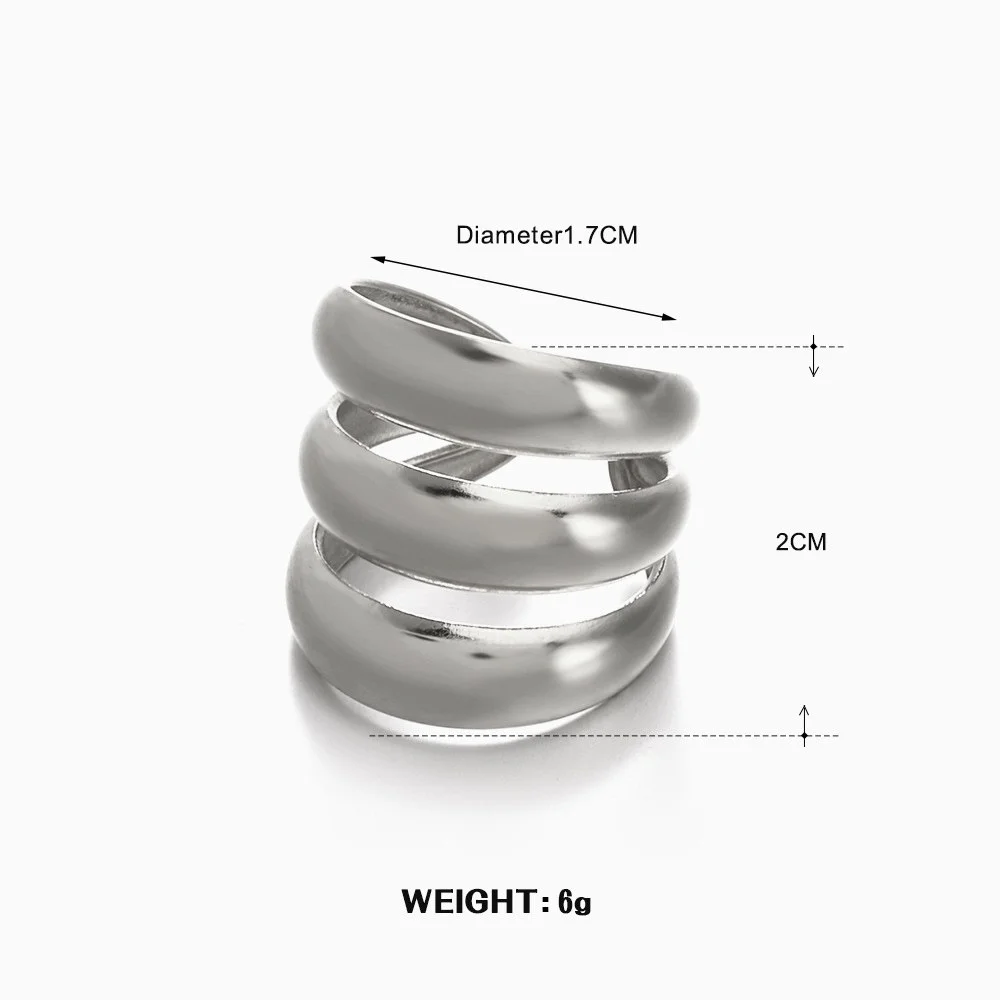 Stainless Steel Ring With Geometric Lines Curved Smooth Surface Niche Texture Fashionable And Simple Ring Daily Wear Jewelry
