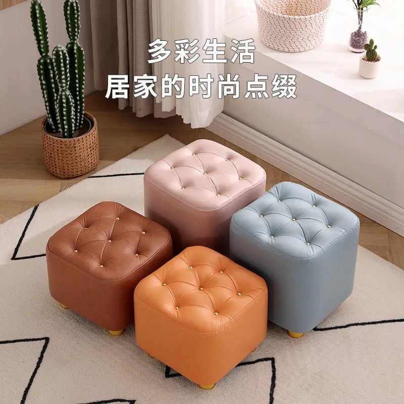 Tech Cloth Small Stools Solid Wood Stool Changing Shoes Stool Living Room Coffee Table Square Low Stools Sofas Bench Ottomans