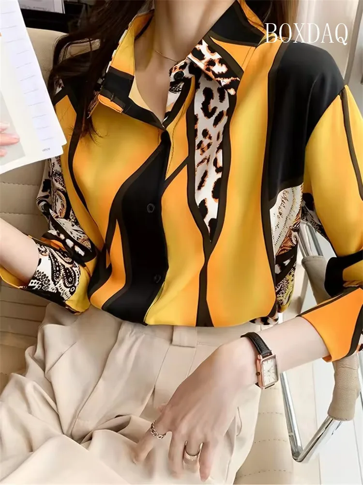 Women's Tie Dye Print Blouse Spring Autumn Fashion Graffiti Lapel Button Down Shirt Casual Long Sleeve Shirt Cardigan Top Ladies