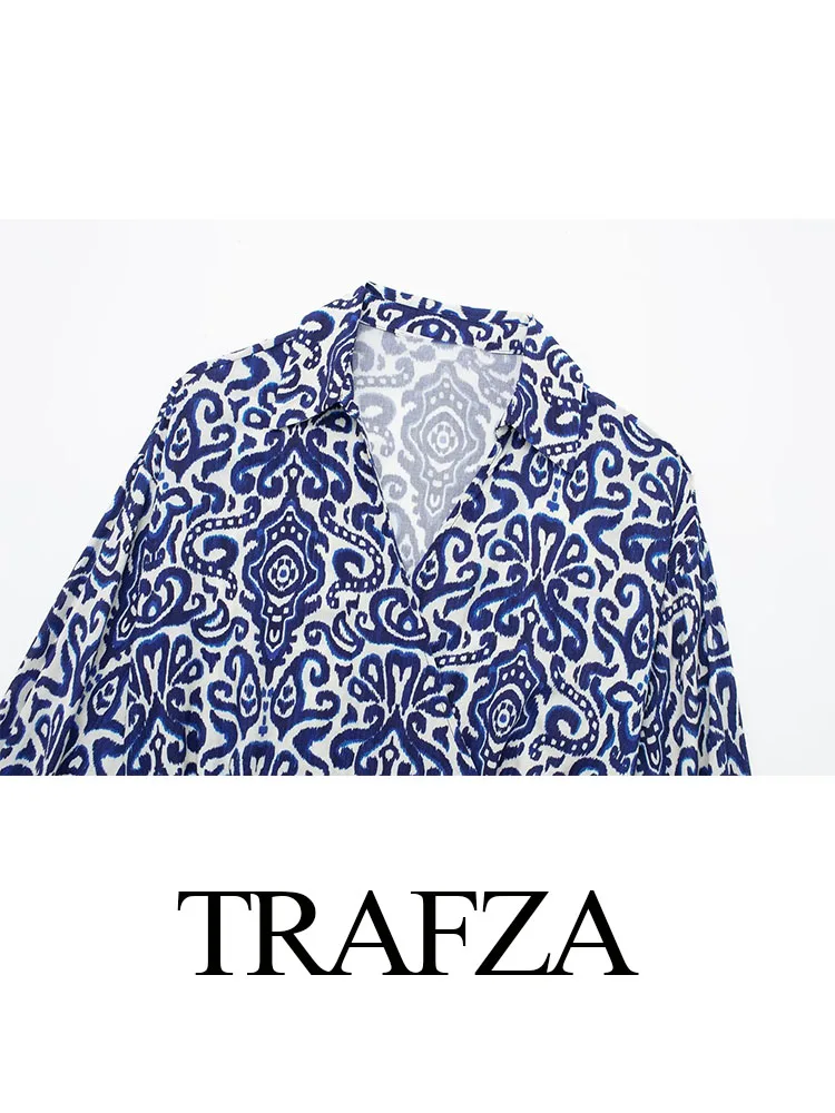 TRAFZA-2-Piece Conjunto de calças largas para mulheres, roupas elegantes e casuais, chiques e finas, moda feminina, verão