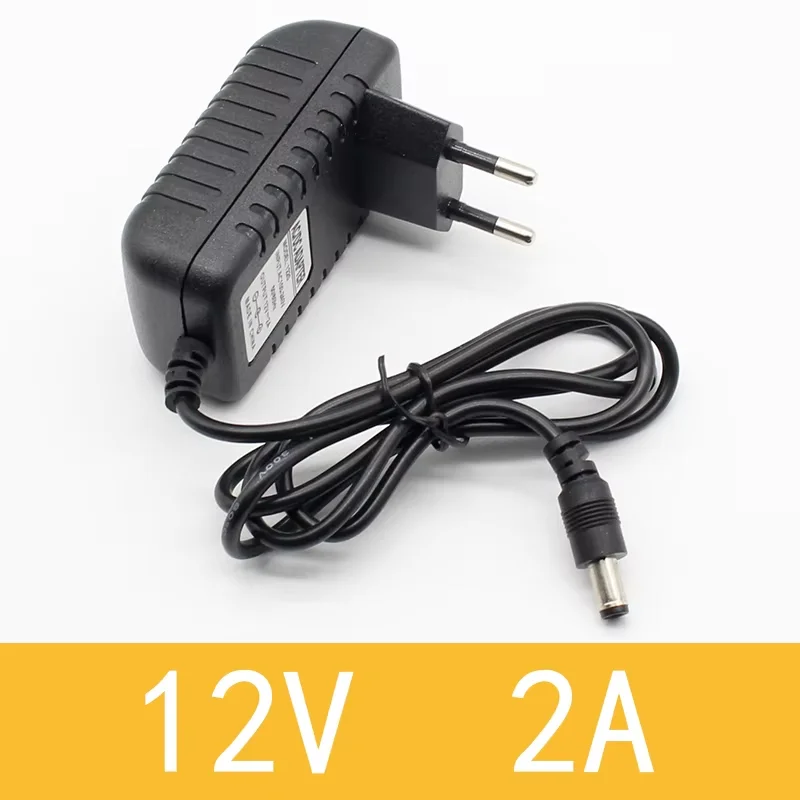 1PCS DC12V2A AC 100V-240V Converter Adapter DC 12V 2A 2000mA Power Supply EU Plug 5.5mm X 2.1-2.5mm for LED CCTV
