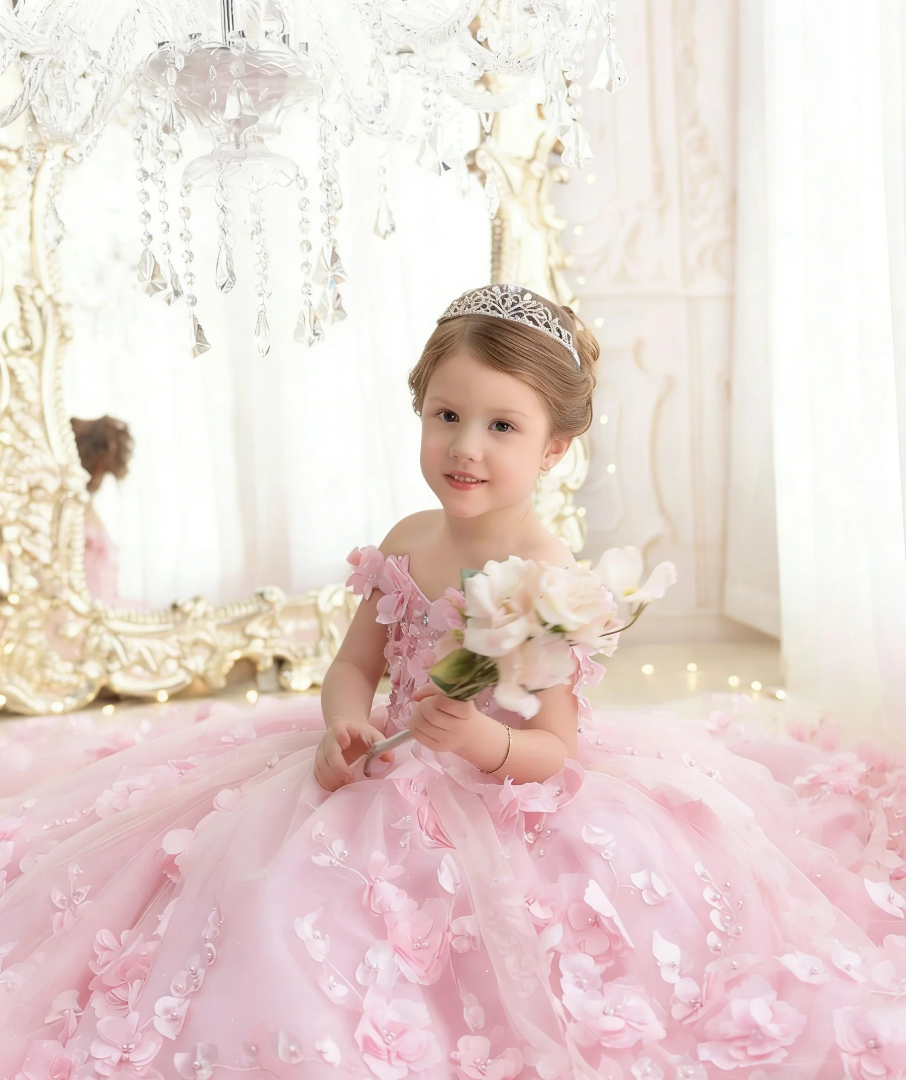 

Индивидуальное небесно-голубое платье для девочки с цветочным узором, роскошное пышное бальное платье из фатина с аппликацией для свадьбы, первого причастия, бала, детских праздников и вечеринок принцесс