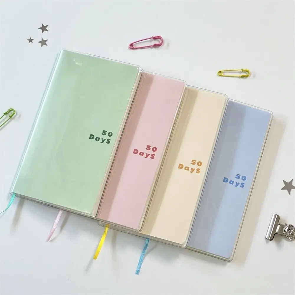 

New 50 Days Schedule Notebook Mini PU Leather Agenda Book Solid Color To Do List Notepad School Office