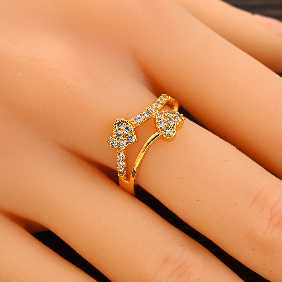 

24K Gold Plated Cute Resizable Small Heart Shaped Finger Ring Women Elegant Jewelry Ethiopian Dubai Africa Wedding Party Gift