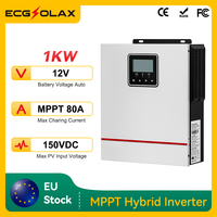 ECGSOLAX 1000W Hybrid Solar Inverter 12V Off V Grid Pure Sine invert Build in 80A MPPT Solar Charge Controller