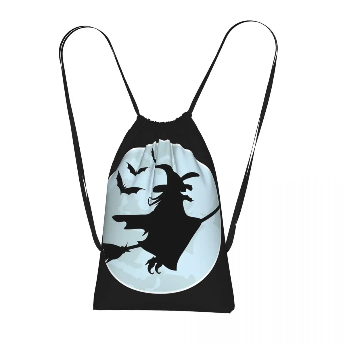 Flying Witch And Bat In The Sky Backpacks Multi-function Drawstring Bags Shoes Bag Book Bags for Man Woman School