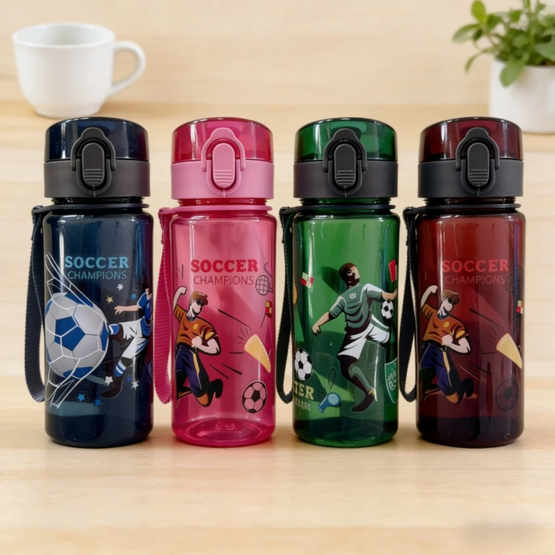 

Пластиковая бутылка для воды с мультяшным рисунком, портативная, милая, с соломинкой, герметичная, с петлей для переноски, 400 мл