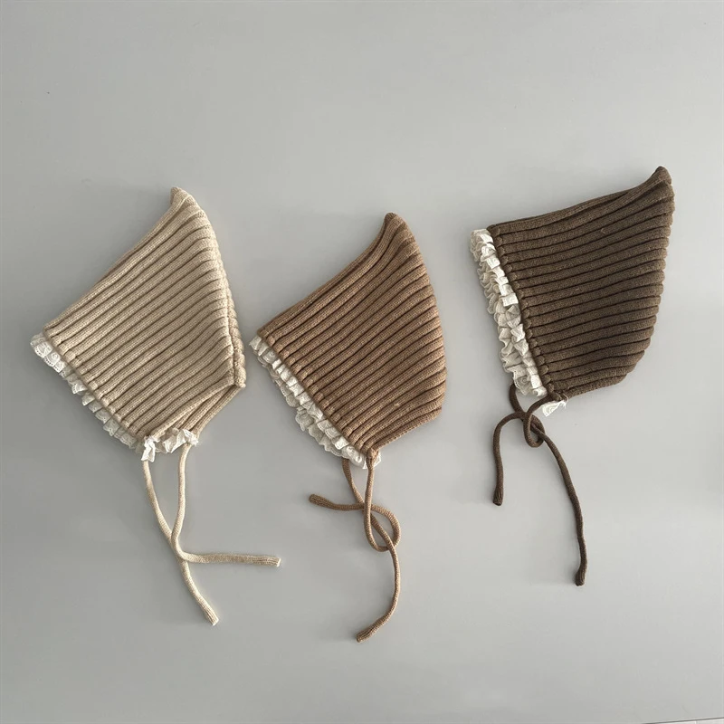 

Winter Baby Boys Knit Hat 6-12M Solid Color Infant Girls Lace Edged Warm Cap Toddler Ear Protection Hat