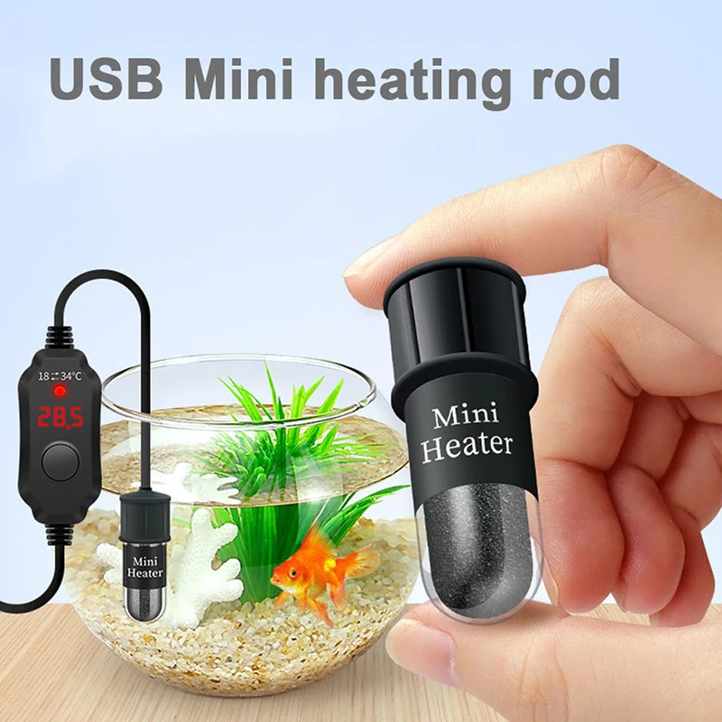 

Mini Aquarium Heating Rod Fish Tank Aquarium Heater Submersible Thermostat Heater 18-34°C Adjustable Temperature USB Charging