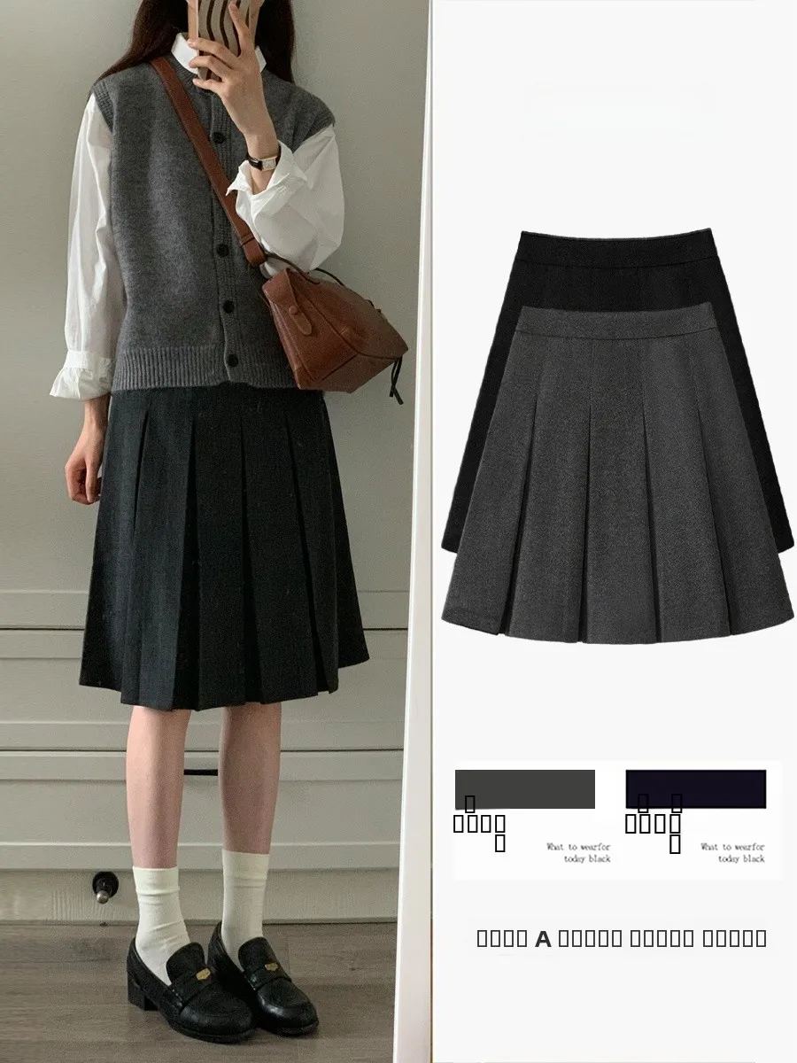 

Осенне-зимняя клетчатая юбка А-силуэта, женский костюм, юбки средней длины, с высокой талией, из полиэстера, однотонные, для офиса/повседневной носки