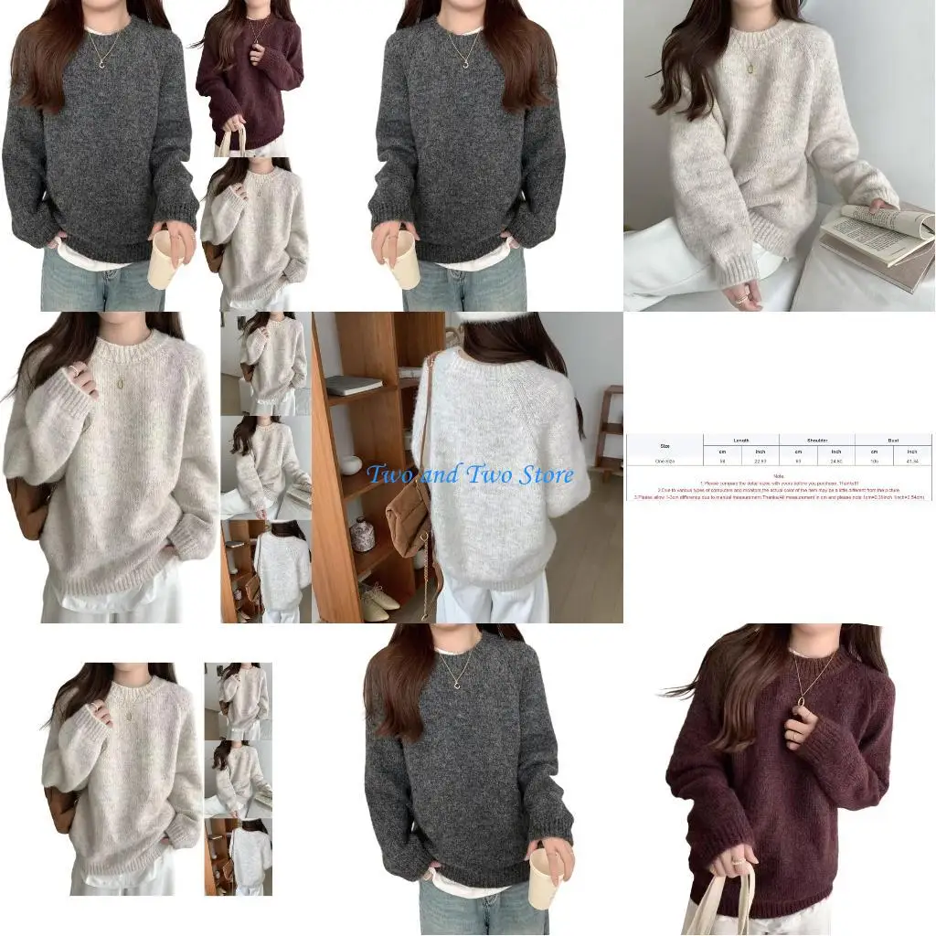 

HX6F Soft Oversized Sweater For Women Warm Winter Casual Fuzzy Knit Neck Top